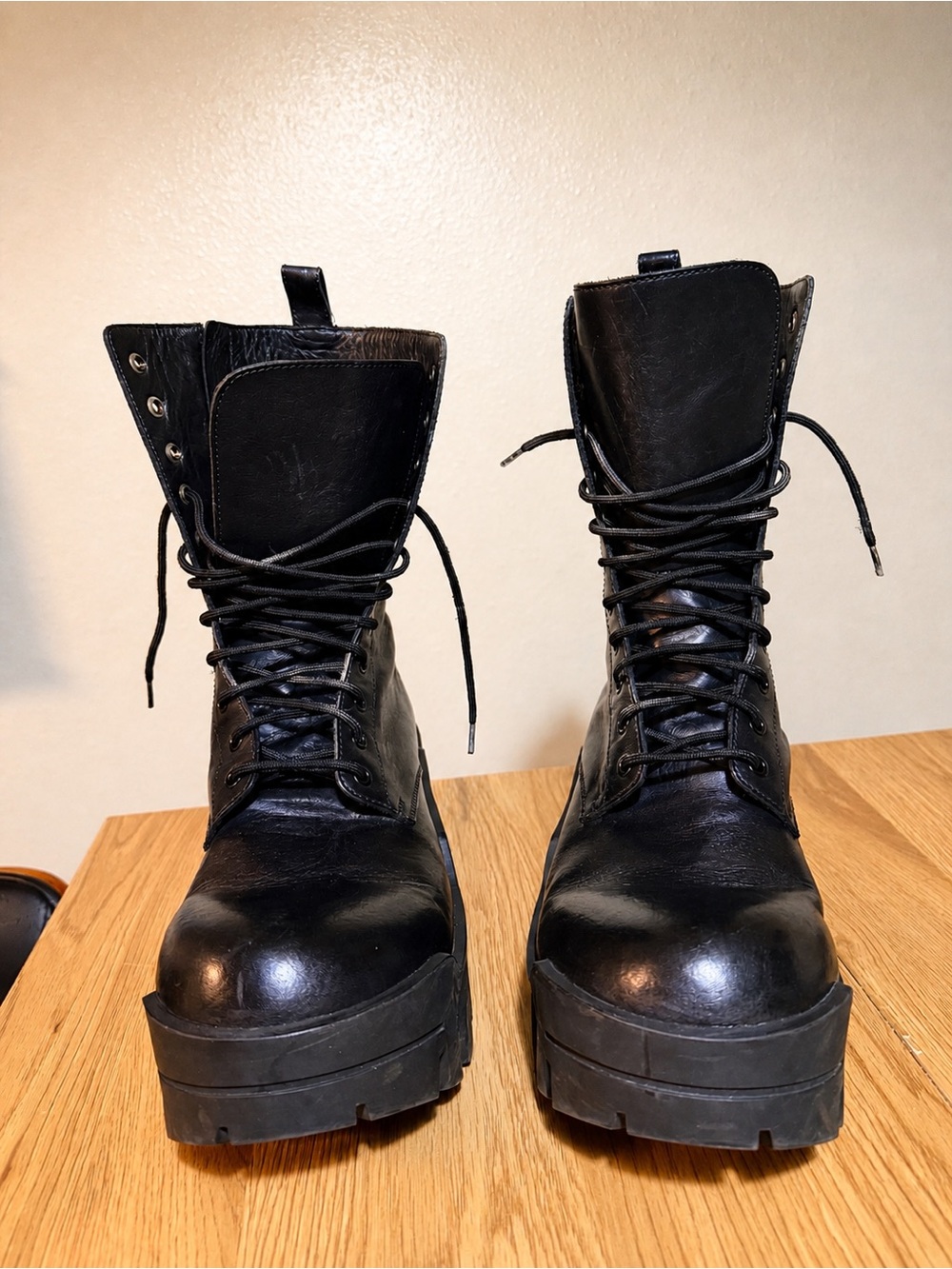 Balenciaga Black Leather Platform Lug Lace-Up Boots - Picture 4 of 10